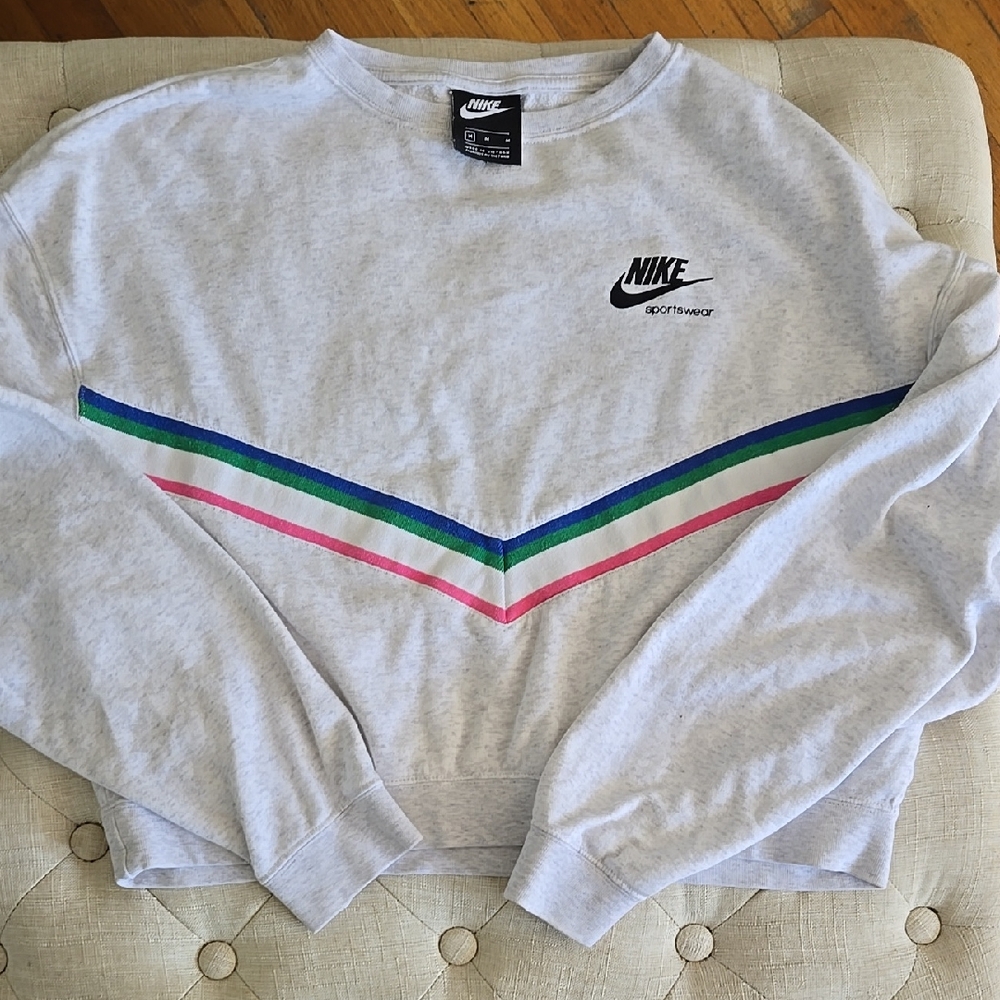 Nike Gray and Pink Crewneck Sweater with Chevron Design